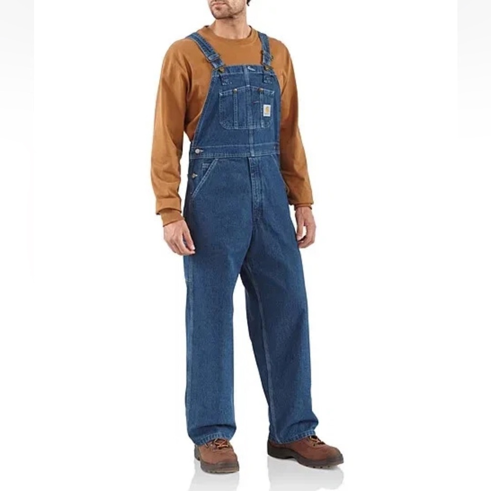 NWT Carhartt Washed-Denim Bib Overalls Dark Wash Size 42 X 32 - Picture 7 of 15